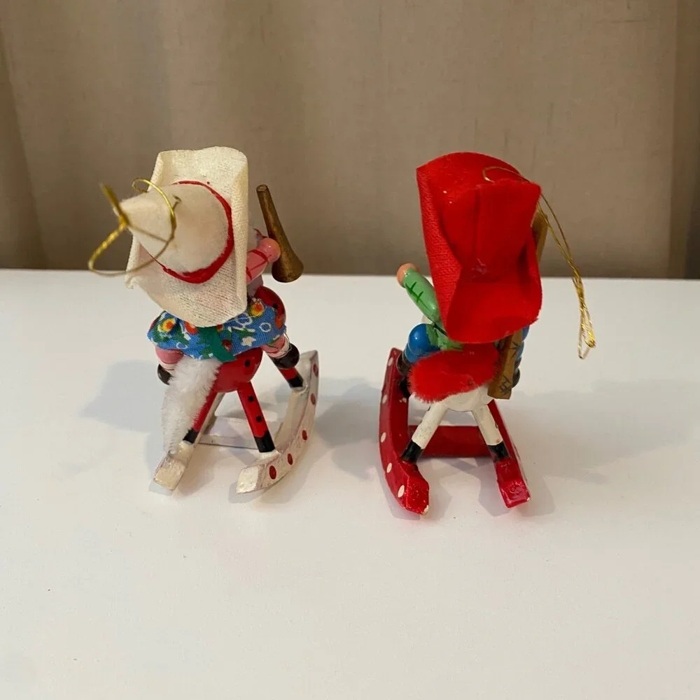 Vintage Folk Art Cowboy & Cowgirl Rocking Horse Ornaments 4